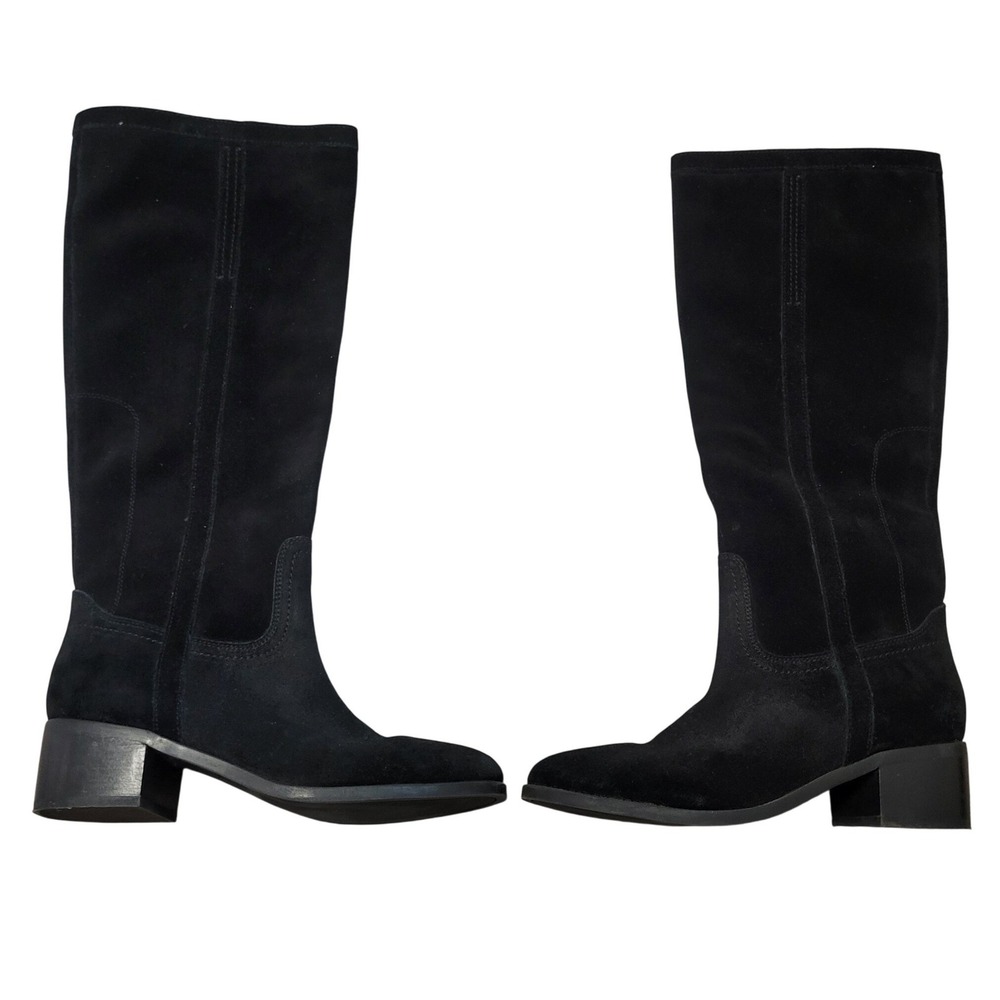 Marc Fisher Black Genuine Suede Tall Knee High Block Heel Boots Impulsa Womens 8